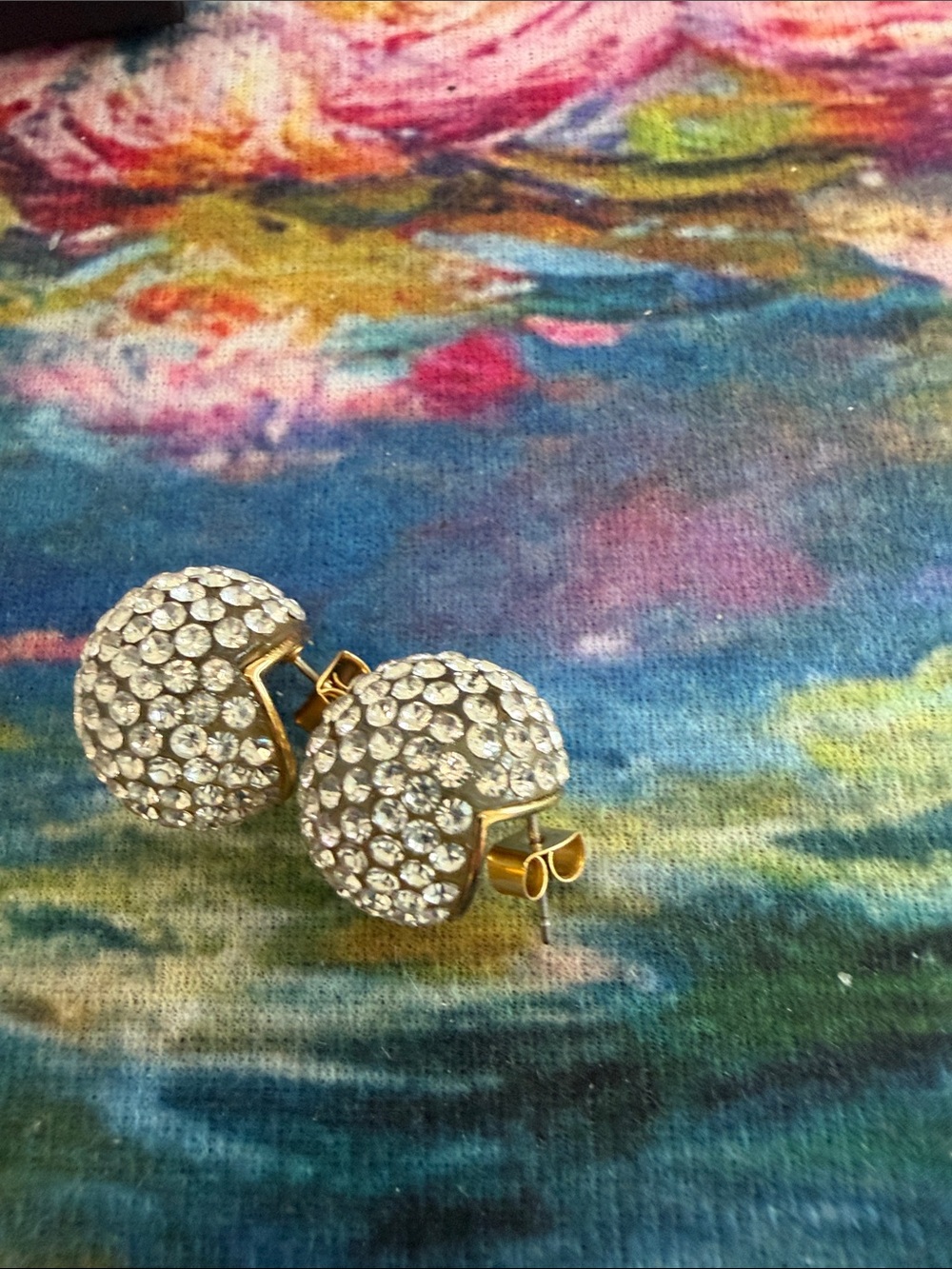 LIKE NEW Gold-Tone Crystal Dome Stud Earrings - CZ (worn maybe 1x)